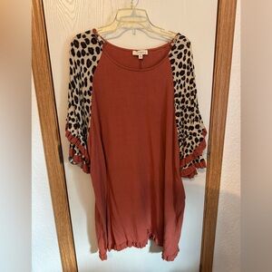 Umgee Terracotta and Animal Print Tunic